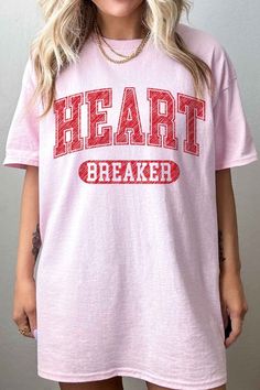 HEART BREAKER VALENTINES OVERSIZED GRAPHIC TEEPREMIUM COTTONOVERSIZED FIT Pink Heart Graphic T-shirt For Streetwear, Pink Graphic Print T-shirt For College, College Pink Graphic Print T-shirt, Band Merch Crew Neck Top With Heart Graphic, Restoration Hardware Style, Heart Breaker, About Us Page, Petal Sleeve, Summer Dates