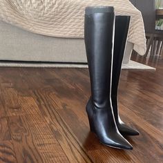 Brand New Nine West Black Leather Knee High Leather Boots Knee High Black Leather Boots, High Black Leather Boots, Black Leather Knee High Boots, High Leather Boots, Knee High Leather Boots, Nine West Shoes, Black Leather Boots, Boots Outfit, Shoes Heels Boots