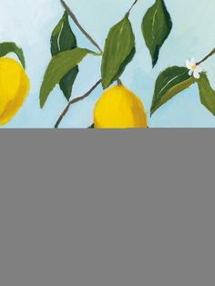 an oil painting of lemons on a tree branch