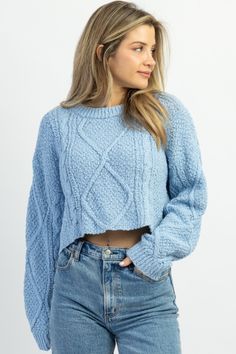 Cableknit Sweater, Sweater Outfits Fall, Light Blue Sweater, Blue Sweater, Pant Shirt, Fall Sweaters, Sweater Skirt, Knitwear Women, Blue Sweaters