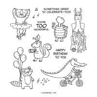 stamps that say happy birthday and have cartoon characters on them, including an elephant, alligator,