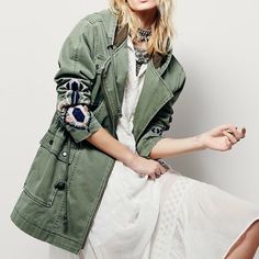 Free People Jacket Long Sleeve Khaki Parka For Spring, Khaki Spring Parka, Khaki Long Sleeve Parka For Spring, Khaki Long Sleeve Spring Parka, Green Spring Parka For Work, Green Parka For Spring Workwear, Green Spring Parka For Workwear, Green Spring Workwear Parka, Green Spring Parka With Pockets