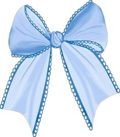 a blue bow with white dots on it's sides and a ribbon at the top