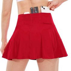 Nwot High Waist Pleated Flowy Short Tennis/Golf Skirt With Built-In Shorts And 5 Pockets, Athletic/Walking/Running Skort. New Condition. Size X-Large (12). Sexy Red. Could Be Worn For Any Activity Or Party Or Running Errands!