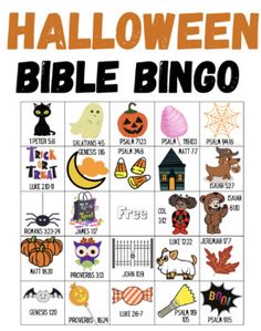 a halloween bible bingo game with pumpkins and ghostes