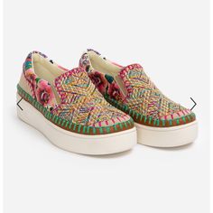 A Vibrant Synergy Of Color And Textures, The Patchwork Slip-On Sneakers Turn A Practical Style Into A Statement-Making Icon. These Slip-On Sneakers Boast A Round Toe, Elasticated Panels At The Sides, Colorful Whipstitching, A Flat Durable Sole, And A Medley Of Patterns And Flourishing Blooms. Team With A Tee And Shorts During The Warmer Months And Switch To Jeans And A Cozy Knit As The Cooler Weather Rolls Around. Product Details: 100% Leather Upper 100% Suede Shaft Pink Slip-on Sneakers With Cushioned Footbed, Pink Flat Platform Sneakers, Pink Platform Sneakers With Flat Heel, Pink Flat Slip-on Sneakers, Pink Slip-on Sneakers With Flat Heel, Pink Slip-on Flat Sneakers, Multicolor Slip-on Sneakers With Round Toe For Spring, Multicolor Slip-on Sneakers With Rubber Sole For Spring, Multicolor Low-top Slip-on Sneakers For Spring