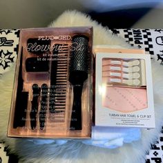 New 2-Boxes Of Hait Care One Box Towel & Hair Clips (4) One Box Round Brush (2) Rollers (2) Clips Black /Comb& Teasing Brush (Blow-Out Set) Free Gift W/Purchase Wand Curler, Hair Dryer Set, Acid Bath, Teasing Brush, Hair Diffuser, Hair Kit, Curling Hair With Wand, Professional Hair Dryer, Brush Hair