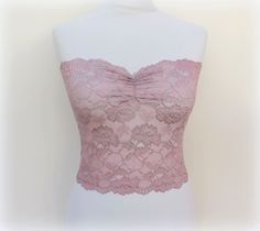 Antique pink see through elastic lace tube top strapless Lace Bandeau Top, Cut Dresses, Lace Tube Top, Jewel Dress, Low Cut Dresses, Top Strapless, Lace Bandeau, Tube Tops, Lace Strapless