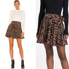 Bb Dakota Swing Of Things Mini Skirt In Black And Brown This Flouncy Mini Skirt From Bb Dakota, Features A Faux-Wrap Look With Allover Tiger-Print Motif That Perfectly Pairs With Everything From Sandals To Boots To Sneakers. Lightweight, Non-Stretch Fabric Tiger Stripe Pattern Tie Closure And Hidden Zip At Side Lined Nwt - New With Tags, Never Worn Size Small Chic Mini Wrap Skirt For Fall, Lined Mini Wrap Skirt For Fall, Chic Flared Wrap Skirt For Fall, Trendy Fall Skort, Casual Wrap Skirt For Fall, Flowy Skort For Fall, Flowy Skirted Skort For Fall, Chic Brown Skirted Skort, Fitted Flared Wrap Skirt For Fall