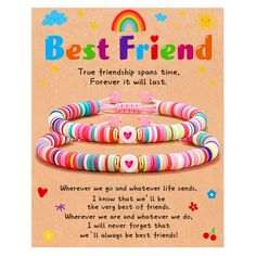 two bracelets with the words best friend on it and an image of a rainbow - colored