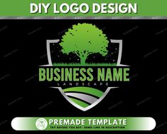 a logo for a landscaping company with a tree on the top and grass below it