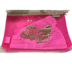 Measurements: 12” X 9” X 1.97” Beautiful Large Pouch! Still In Packaging Lily Pulitzer Pencil Bag, Large Pouch, Lilly Pulitzer, Pink Color, Cosmetic Bag, Pink And Gold, Pouch, Pink, Women Shopping