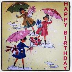 two girls with umbrellas are standing in the rain and one girl is holding flowers