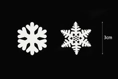 three snowflakes are shown on a black background