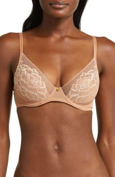 Natori Flora Underwire Contour Bra | Nordstrom Sheer Full Coverage Fitted Bra, Fitted Lace Bra With Sheer Details, Fitted Lace Sheer Bra, Sheer Fitted Push-up Bra, Sheer Feminine Fitted Bra, Feminine Sheer Fitted Bra, Feminine Fitted Sheer Bra, Fitted Feminine Sheer Bra, Low-cut Nylon Bra