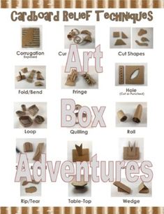 cardboard relief techniques for art box adventures with instructions to make them look like they are made out of wood