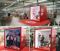 people are standing around in the middle of a book store