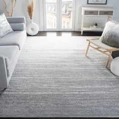 a living room filled with furniture and a large rug on top of a hard wood floor