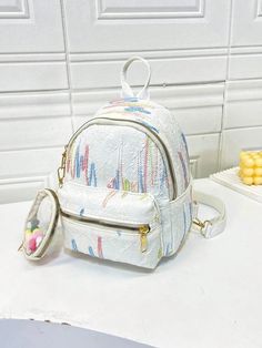 Stylish Color Block Nylon Backpack Set for Women and Children - Perfec White Nylon Bag For Spring, White Nylon Bags For Spring, Spring White Nylon Bag, White School Backpack For Spring, White Backpack For Spring, White Backpack For Back To School With Zipper, White Backpack With Zipper For Back To School, White Backpack With Zipper Closure For Back To School, Trendy Multicolor Backpack For Spring