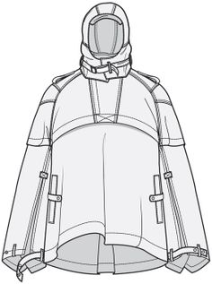 the back view of a jacket with an attached hood and zippers on one side