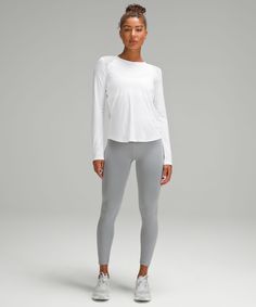 Sprints anyone This lightweight long sleeve has mesh fabric panels for breathability in sweaty situations. Designed for Running. An easy fit that floats away from your body:Sits below the waistband for moderate, everyday coverage. Lululemon Long Sleeve Activewear For Fall, Versatile Lululemon Tops For Fall, Versatile Everyday Lululemon Tops, Versatile Everyday Tops By Lululemon, Lululemon Athleisure Tops For Spring, Fitted Long Sleeve Lululemon Tops, Lululemon Sporty White Top, Lululemon White Sporty Top, Spring Long Sleeve Tops By Lululemon