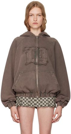 MISBHV: Brown Zipped Hoodie | SSENSE Fall Hoodie With Logo Detail, Logo Detail Hoodie Sweatshirt For Fall, Fall Hoodie Sweatshirt With Logo Detail, Fall Hoodie Sweatshirt With Logo, Hooded Sweatshirt With Logo For Fall, Hooded Sweatshirt With Logo Detail For Fall, Fall Hooded Hoodie With Logo Detail, Fleece Hoodie With Logo For Streetwear, Fleece Hoodie With Logo Detail For Streetwear