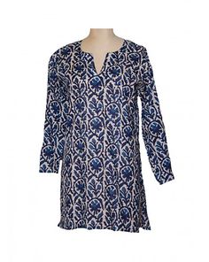 Cotton Tunic Top Teal Floral – Girl Intuitive Blue Long Sleeve Kurta With Batik Print, Blue Cotton Long Sleeve Kaftan, Traditional Long Sleeve Tunic With Ikat Print, Blue Floral Print Long Sleeve Tunic, Traditional Long Sleeve Ikat Print Tunic, Blue Long Sleeve Kurta For Fall, Blue Cotton V-neck Tunic, Bohemian Long Sleeve Tunic With Block Print, Patterned Printed Long Sleeve Kurta