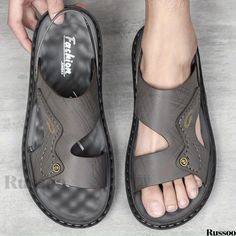 Russoo - Summer Essentials: Mens Lightweight Non-Slip Sandals for Comfort and Quick-Drying Convenience Non-slip Gray Sandals For Summer, Gray Non-slip Sandals For Summer, Casual Gray Slippers For Summer, Casual Gray Summer Slippers, Gray Slides For Summer Beach, Gray Slide Sandals For Summer, Gray Slides For Beach In Summer, Gray Slip-on Slippers For Summer, Non-slip Gray Slides For Summer