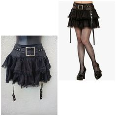 When It Comes To Curating That Perfect Wardrobe For The Upcoming Concerts And Festivals This Season Punk Rock Always Stands Out In The Crowd Pair With Your Favorite Tee Shirt And Boots Or Crop Top And Heels Show Your Own Stylish Fashion Brand Costumes Usa Item Black Punk Gothic Skirt Attached Belt, Layered Ruffles, Straps Hanging, Elastic Waist, Faux Leather Size One Size Fits Most Measurements Pictured Not Responsible For Fit Or Size Condition New With Tags And Packaging Items Can Contain Unsee Punk Mini Skirt For Cosplay, Rock Style Skirt For Halloween Concert, Fitted Mini Skirt For Concert, Fitted Grunge Mini Skirt For Cosplay, Fitted Skirt For Halloween, Rock Style Mini Skirt For Concert, Punk Skirt For Halloween Concert, Punk Style Skirt For Halloween Concert, Emo Style Halloween Costume Party Skirt