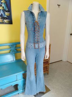 70s Denim Jumpsuit - Etsy Fitted Denim Jumpsuit With Belt Loops, Fitted Denim Jumpsuit With Belt, Fitted Belted Denim Jumpsuit, Spring Fitted Denim Jumpsuit With Belt, Belted Fitted Denim Jumpsuit For Spring, Casual Fitted Belted Jeans, Fitted Casual Belted Jeans, Fitted Belted Denim Jumpsuit For Spring, Fitted Jumpsuits And Rompers With Belt For Spring