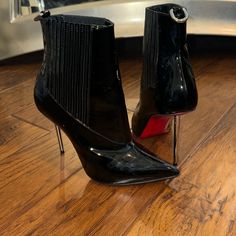 Christian Louboutin Black Patent Leather Booties Silver Heel 100mm Women’s Size: 36.5 , 6.5 100% Authentic, Is Great Conditions *Red Bottom Protected* Patent Leather Booties, Silver Heel, Red Bottom, Silver Heels, Red Bottoms, Leather Booties, Black Patent Leather, Christian Louboutin Shoes, Shoes Heels Boots