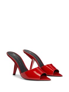 Giuseppe Zanotti Mystero 90mm Leather Mules - Farfetch Party Mules With Red Sole And Open Heel, Formal Mules With Red Sole And Open Heel, Red Mules With Padded Heel For Evening, Evening Red Mules With Padded Heel, Elegant Open Toe Mules With Red Sole, Red Mules With Red Sole For Evening, Evening Red Mules With Red Sole, Red Open Heel Mules For Evening, Red Evening Mules With Open Heel