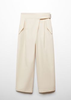 Crossed pleat trousers - Woman | MANGO USA Pleated Trousers, Total Look, Shopping App, Pleated Pants, Adjustable Belt, Tulum, Button Detail, Mule, Trousers Women