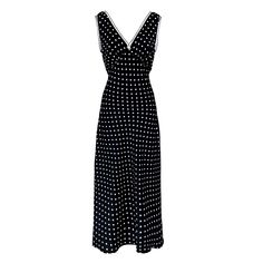 Fitted Polka Dot Maxi Dress, Polka Dot V-neck Evening Dress, Chic Polka Dot Maxi Dress For Evening, Elegant Polka Dot Maxi Dress For Summer, Elegant Sleeveless Polka Dot Maxi Dress, Feminine Polka Dot Dress For Daywear, Elegant Polka Dot Formal Dresses, Classic Polka Dot Dress For Spring, Sleeveless Polka Dot Dresses For Formal Occasions