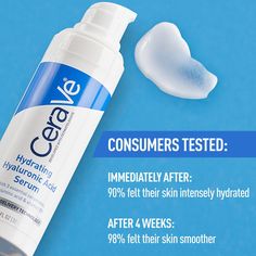 Developed with dermatologists, CeraVe Hydrating Hyaluronic Acid Serum for Face - with three essential ceramides, our highest concentration of hyaluronic acid, and vitamin B5 - replenishes skin hydration while helping restore the protective skin barrier and improve the appearance of dry lines for instantly smoother, softer skin. Face serum is a efreshing gel-cream, ightweight, hydrating serum with a smooth, gel texture. Like all CeraVe Products, this serum features CeraVe's patented MVE ingredien Cerave Products, Hydrating Face Serum, Cerave Moisturizer, Serum For Dry Skin, Post Acne Marks, Serum For Face, Gel Texture, Serum Cream, Skin Hydration