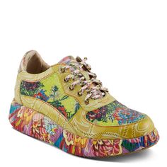 L'artiste Caffey Sneakers the footbed of these sneakers is undeniably the comfiest. Its hand-painted designs and floral embellishments give a luxurious look. Sneakers Colorful, L'artiste By Spring Step, Colorful Sneakers, Spring Sneakers, Spring Step Shoes, Platform Sneaker, Cheap Clothes, Fashion Sneakers, Showcase Design