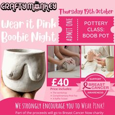 Don't forget to book onto our Boob Pot workshop! Part of the proceeds go to Breast Cancer Now. For more information go to: https://www.craftymonkeypotterypainting.com/wear-it-pink-boobie-night #potteryclass #potteryclasses #clayworkshop #breastcancerawareness Wear It Pink, Email Writing, Pot Ceramic, Friend Book, Happy Mama, Good Poses