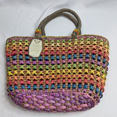 Nwt Sun N' Sand Large Multicolor Tote Bag. Pink Interior With Zipper. Casual Multicolor Straw Travel Bag, Casual Multicolor Straw Bag For Travel, Casual Multicolor Straw Shoulder Bag, Casual Multicolor Rectangular Straw Bag, Casual Multicolor Shopping Bags, Casual Multicolor Beach Bag With Double Handle, Casual Multicolor Straw Bag With Large Capacity, Casual Multicolor Tote Beach Bag, Casual Multicolor Large Capacity Straw Bag