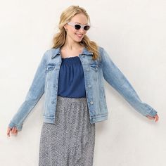 You'll look stylish in this women's LC Lauren Conrad new core denim jacket. Click on this WOMEN'S GUIDE to find the perfect fit and more! FEATURES Button closure Long roll-tab sleeves Button cuffs 4 pocketsFIT & SIZING 26-in. lengthFABRIC & CARE Body: 78% cotton, 20% recycled cotton, 2% lycra Lining: polyester & cotton Machine wash ImportedSUSTAINABILITY FEATURES Tested for harmful substances STANDARD 100 by OEKO-TEX® CERTIFIED Certification No. 2021OKT1481 Testing Institute: AITEX® www.oeko-tex Lauren Conrad Collection, Petite Size Chart, Love Blue, Womens Size Chart, Look Stylish, Lc Lauren Conrad, Lauren Conrad, Recycled Cotton, Gender Female