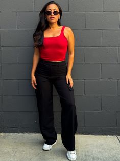 Twill cargo wide leg pant. Pant is true to size. Color: Black Material: 94% Polyester 6% Spandex Model is wearing a size small. Bust 32' Waist 26' Hip 35' High Waist Cargo Pants With Pockets For Night Out, High-waist Cargo Pants With Pockets For Night Out, Casual Straight Cargo Pants For Night Out, Trendy Straight Cargo Pants For Night Out, Trendy Wide Leg Cargo Pants For Night Out, High-waisted Cargo Pants For Night Out, Fitted Wide Leg Cargo Pants For Night Out, Casual Cargo Pants With Pockets For Night Out, Casual Cargo Pants For Night Out