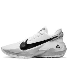 a white and black nike shoe on a white background