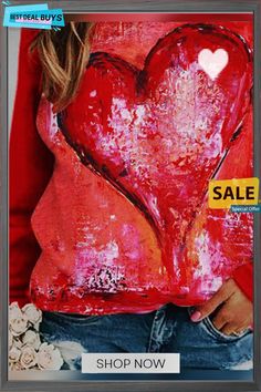 Women's Pullovers Casual Heart-shaped Color Block Long Sleeve Round Neck Pullovers Spring Sweater With Heart Print, Trendy Long Sleeve Top With Heart Print, Long Sleeve Tops With Heart Print For Spring, Winter Heart Print Tops, Pink Long Sleeve Top With Heart Graphic, Heart-shaped Spring Sweater, Red Tops With Heart Graphic For Fall, Spring Long Sleeve Tops With Heart Graphic, Fall Long Sleeve Top With Heart Graphic