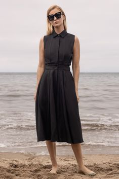 ROSIE DRESS - NOIR SILK & HEMP Button Front Dress, Tailored Dress, Cinched Waist, Full Skirt, Button Placket, Dry Clean, Hand Wash, Satin, Elastic