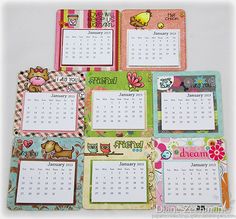 several calendars with animals on them are arranged in the shape of an animal and flowers