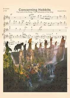 sheet music with horses and waterfall in the background