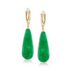 Ross-Simons - Jade Drop Earrings in 14kt Yellow Gold. These drop earrings are eye-catching! Vivacious 28x11mm pear-shaped faceted green jade beads dangle from polished 14kt yellow gold leverbacks. Hanging length is 1 7/8". Jade drop earrings. Unique Dangle Earrings, Sky Blue Topaz Ring, Opal Drop Earrings, Turquoise Drop Earrings, Opal Pendant Necklace, Rose Quartz Heart, Jade Earrings, Beaded Drop Earrings, Green Quartz