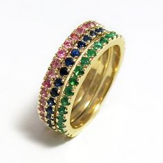 Delicate and elegant 14K gold birthstone eternity ring sparkles with a line of gemstones half the way around with the colors of your choice. Celebrate your wedding day, anniversary, mother's day or childbirth with this lovely stackable birthstone ring that will create a moment the two of you will always treasure. #jonjonjewel #GemstoneRingStackable #EternityRings #BirthstoneRing #GemstoneRingBand Stacking Rings Ideas, Birthstone Wedding Band, Mothers Ring Stackable, Personalized Gold Rings, Eternity Rings Stackable, Month Gemstones, Stackable Birthstone Rings, Birthstone Stacking Rings, Mothers Ring