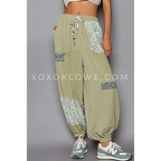 Pol Matcha Green Gauze & Lace Slouchy Patchwork Jogger Pants Relaxed Fit Own The Streets With Our I'm So Fly Gauze + Lace Joggers. Pants Perfection, These Joggers Feature A Loose, Flowy Fit And Double Gauze Fabric For Warm Weather Wear. Stay Hella Comfy And Hella Stylin In These Too Fly And Fashion Forward Pants! Features Relaxed, Loose, Slouchy Fit Featured In Double Gauze + Sheer Lace Embroidered Accents Lightweight & Flowy Super Stretchy Elastic Waist With Self Tie Drawstrings Front & Back Po Spring Relaxed Fit Patchwork Pants, Relaxed Fit Patchwork Pants For Spring, Green Patchwork Bottoms For Summer, Green Patchwork Pants For Spring, Summer Green Patchwork Bottoms, Spring Cotton Patchwork Pants, Green Patchwork Bottoms With Relaxed Fit, Patchwork Long Pants For Loungewear, Non-stretch Patchwork Harem Pants For Summer