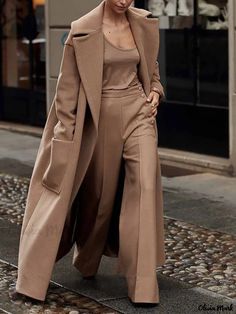 Olivia Mark - Elegant Long Sleeve Overcoat with Plain Design and Lapel Collar, Suitable for Daily Wear Female Lawyer Fashion, Lawyer Fashion, Lawyer Outfit, Chique Outfits, Woolen Coat, Type Of Pants, Cool Street Fashion, Gucci Bags, Lapel Collar