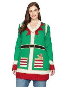 Elf Tunic, Womens Elf Costume, Ugly Christmas Sweater Dress, Ugly Sweater Day, Best Ugly Christmas Sweater, Gallery Icon, Christmas Sweater Dress, Elf Costume, Pocket Tunic